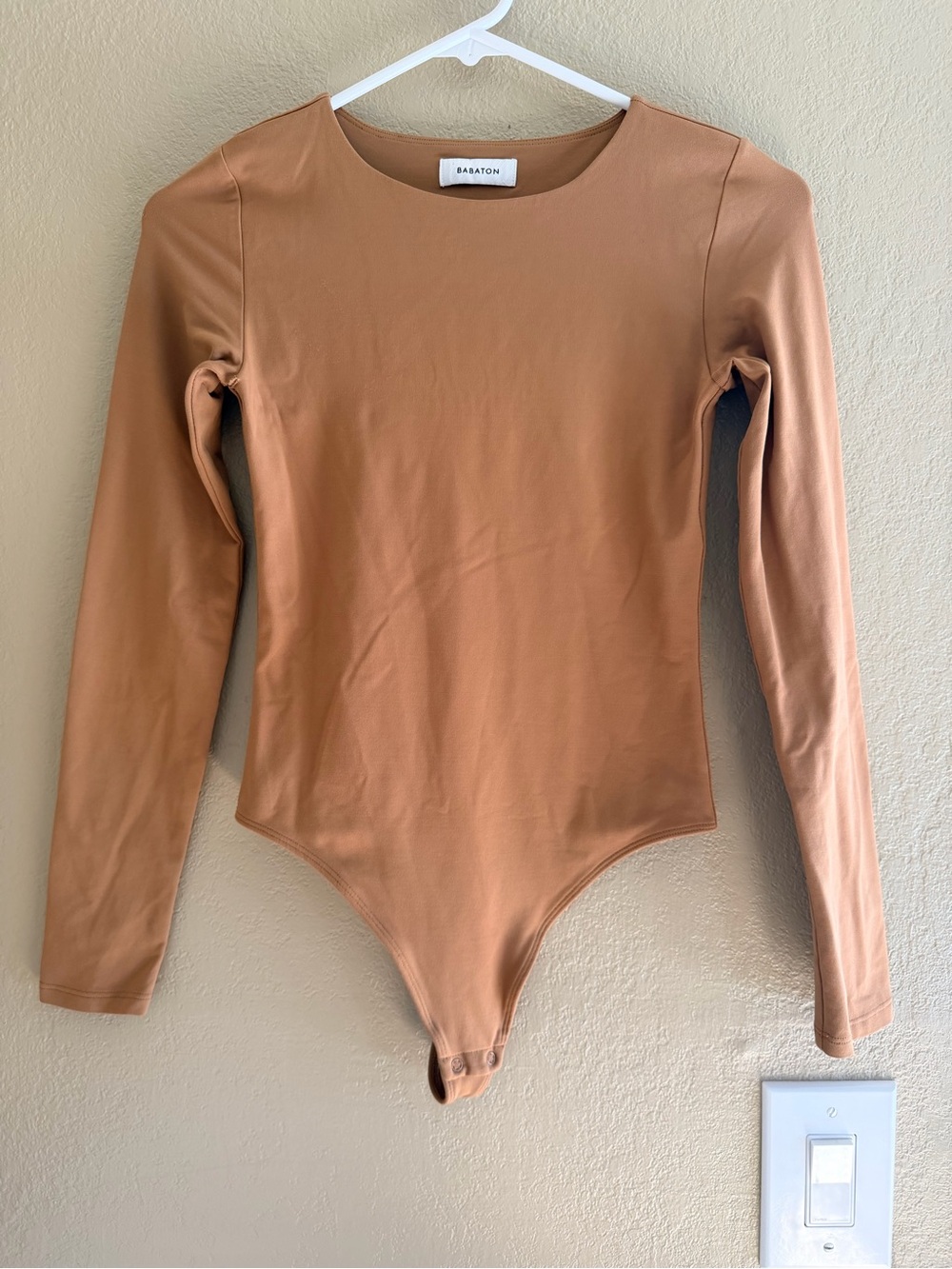 Babaton for Aritzia Long Sleeve Bodysuit in Camel